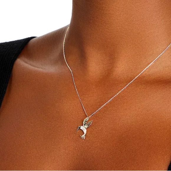 Diamond Hummingbird Pendant Necklace in 14K Yellow Gold, 0.09 ct. t.w. - Picture 2 of 8